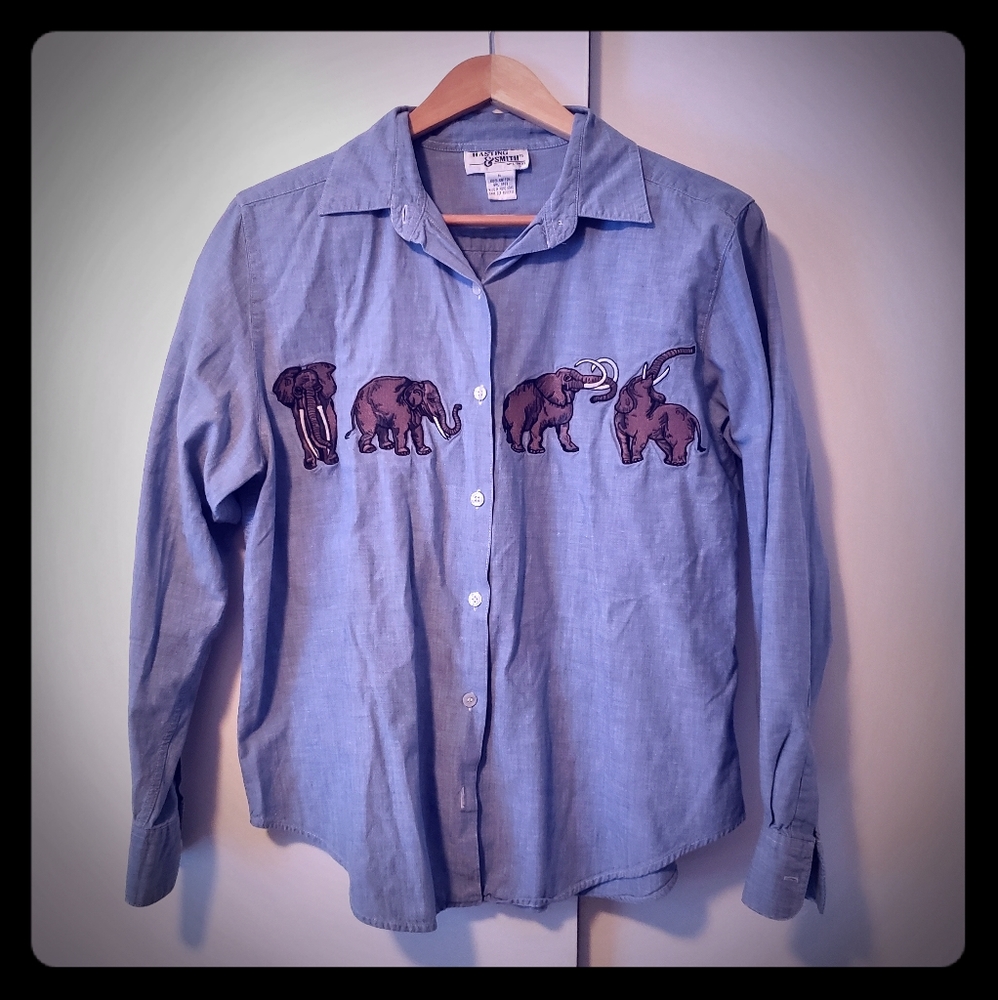 Vintage embroidered elephant button up-medium